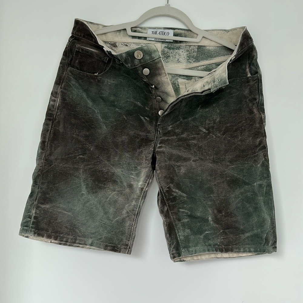 The Attico Denim Shorts High Waist Green Acid Wash Size 24 Excellent Pre-owned